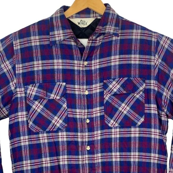 Vtg Woolrich Flannel Jacket Insulated Lined Button Up Large Lumberjack Blue Red - Picture 3 of 10